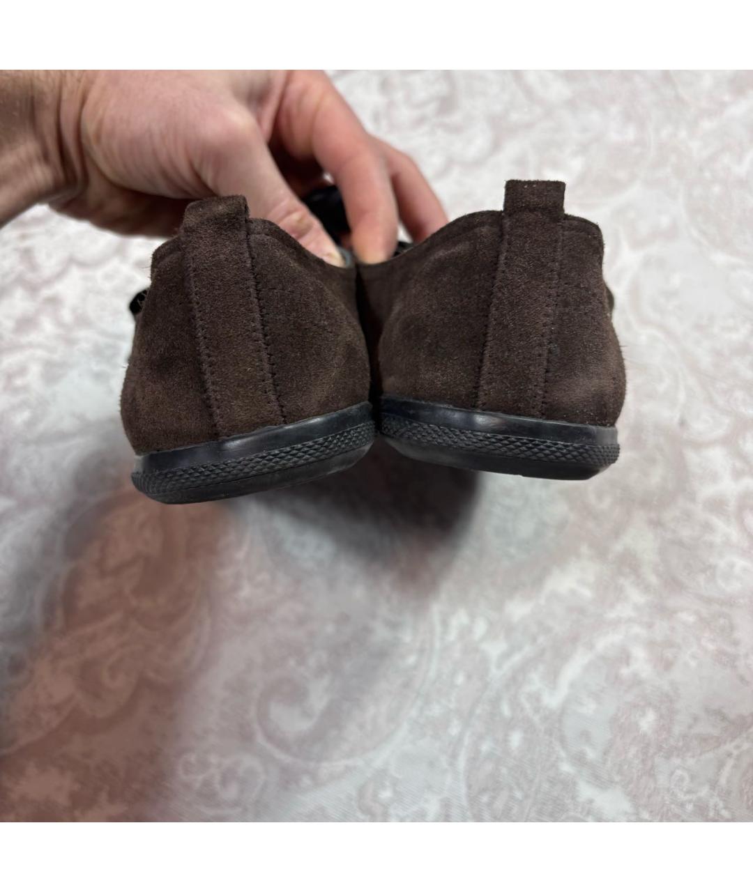 PRADA Коричневые замшевые кеды, фото 4