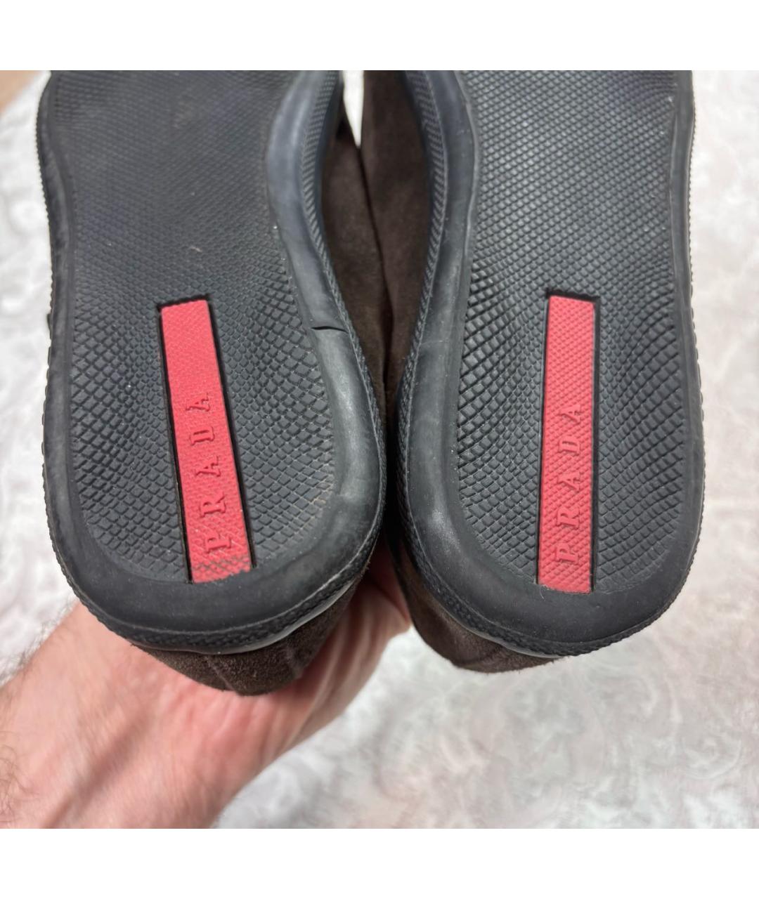 PRADA Коричневые замшевые кеды, фото 5