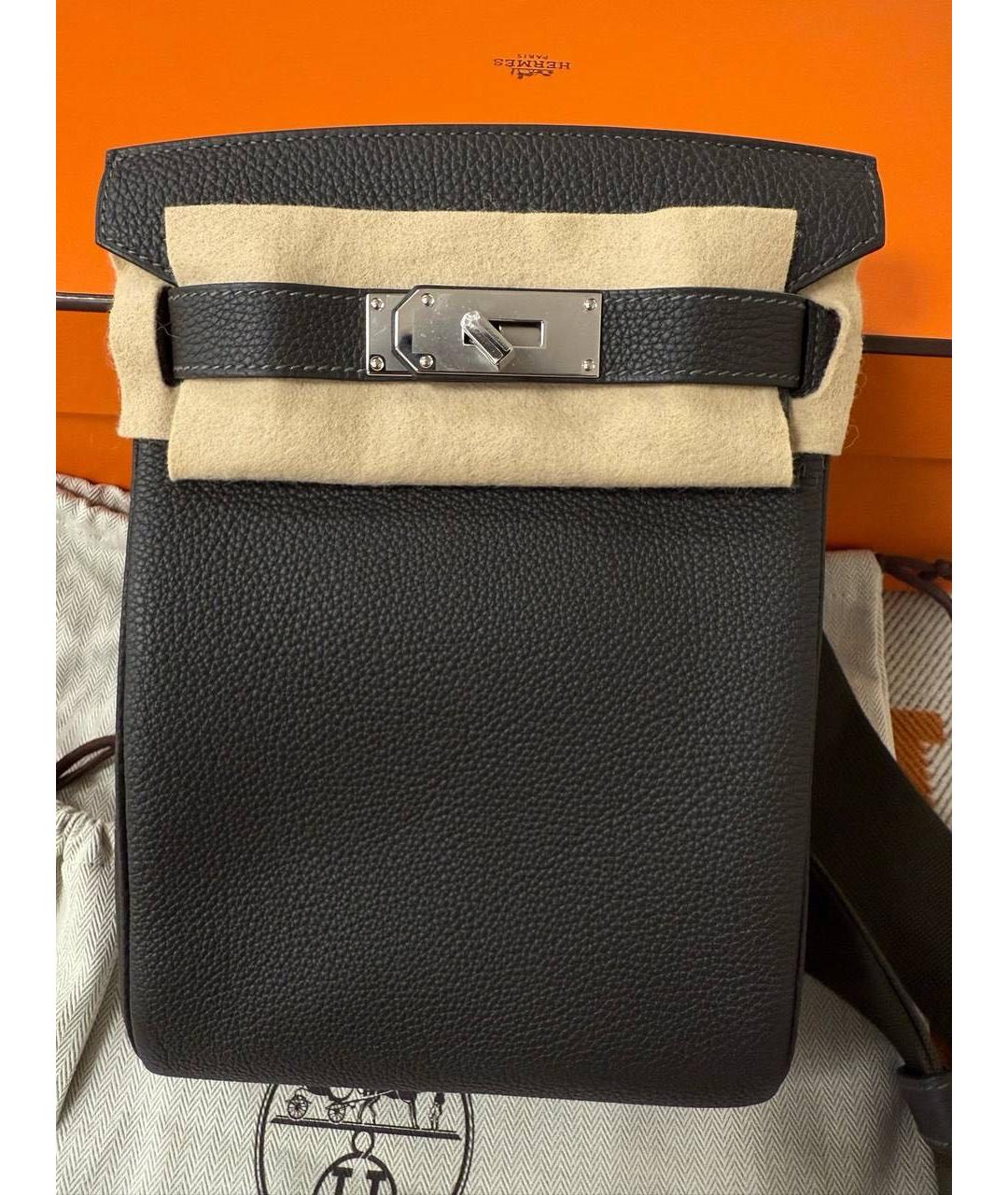 HERMES Черная кожаная сумка на плечо, фото 2