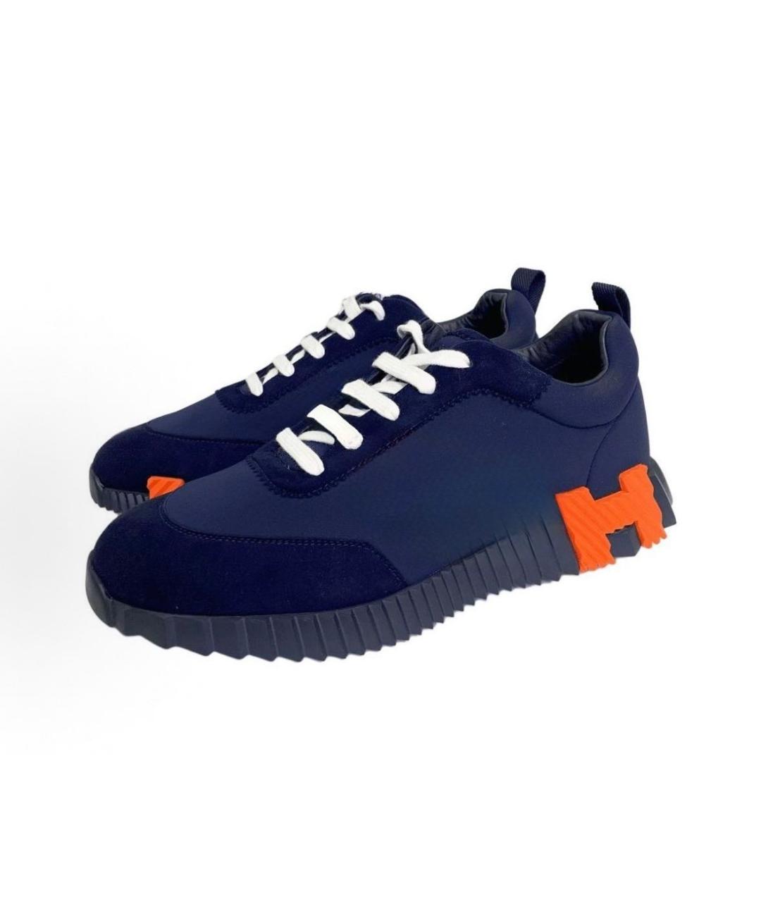 HERMES Синие кожаные низкие кроссовки / кеды, фото 2