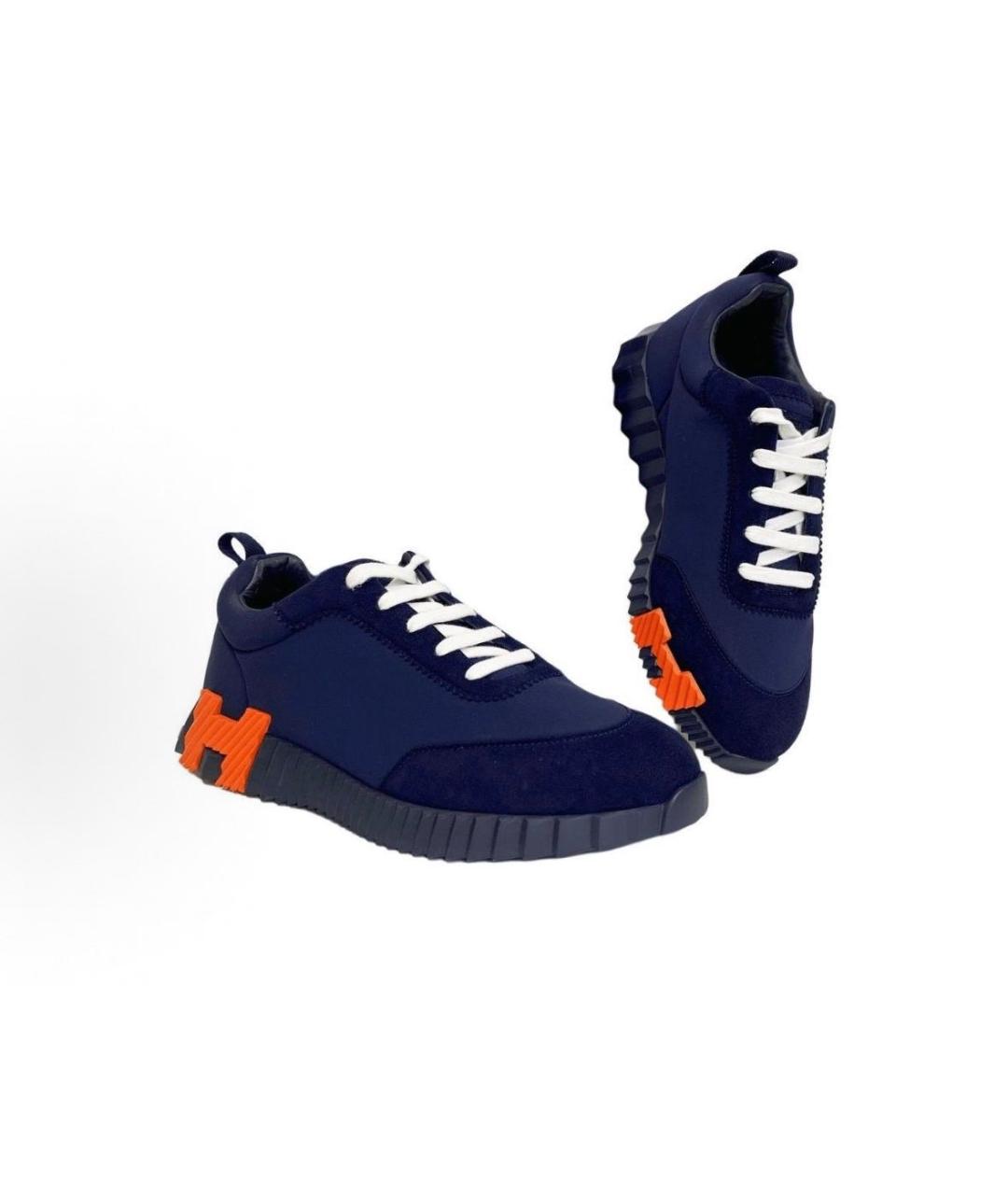 HERMES Синие кожаные низкие кроссовки / кеды, фото 4