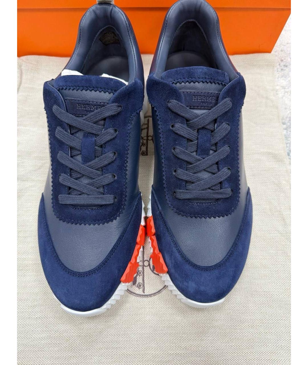 HERMES Синие кожаные низкие кроссовки / кеды, фото 5