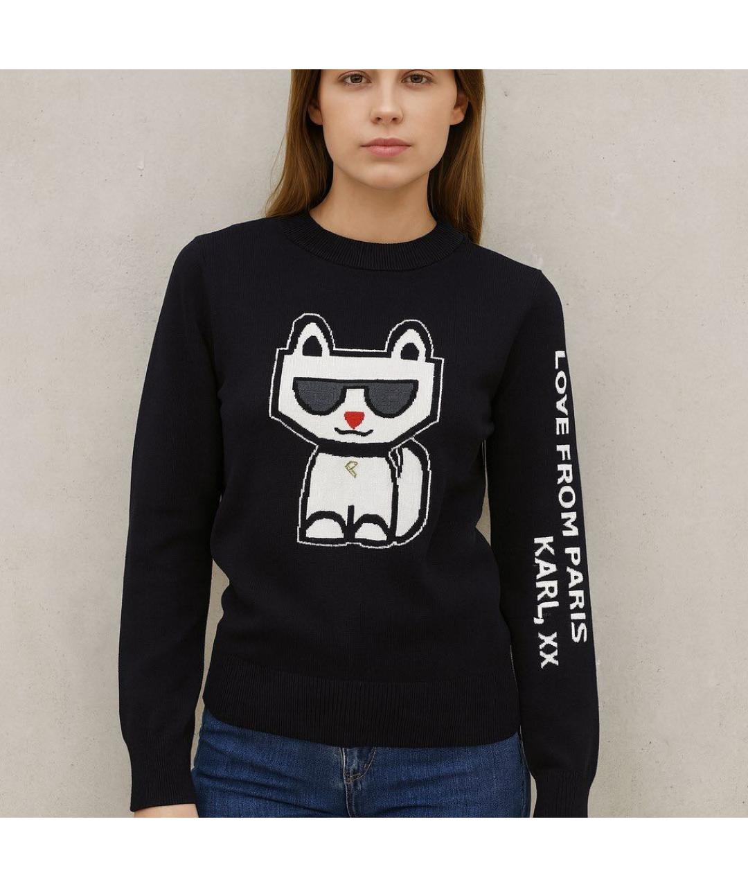 KARL LAGERFELD Черный хлопко-эластановый джемпер / свитер, фото 6