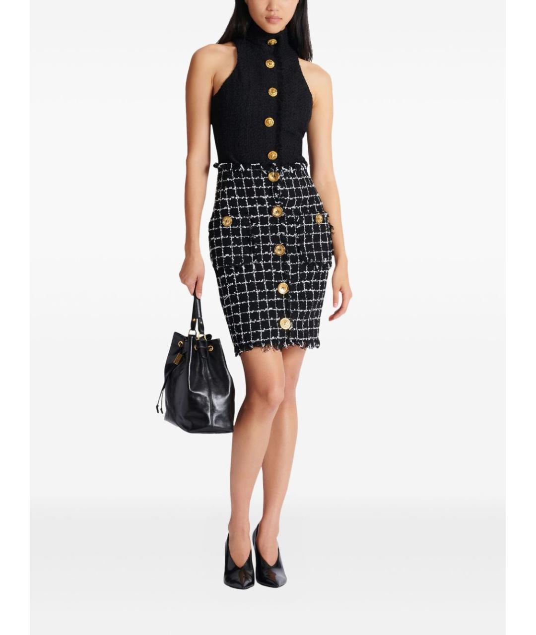 BALMAIN Черная твидовая юбка миди, фото 2
