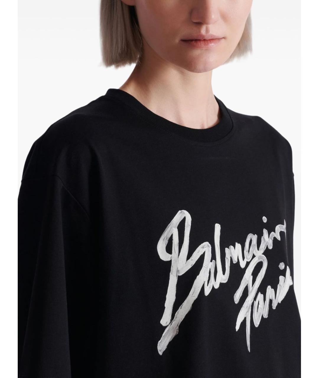 BALMAIN Черная хлопковая футболка, фото 2