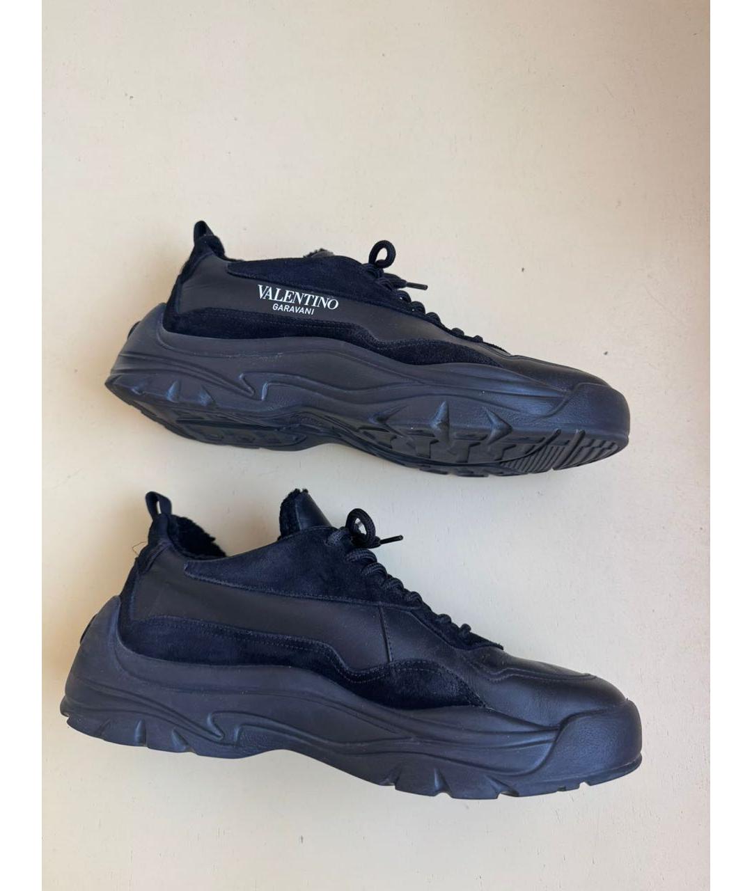 VALENTINO Черные кожаные низкие кроссовки / кеды, фото 6