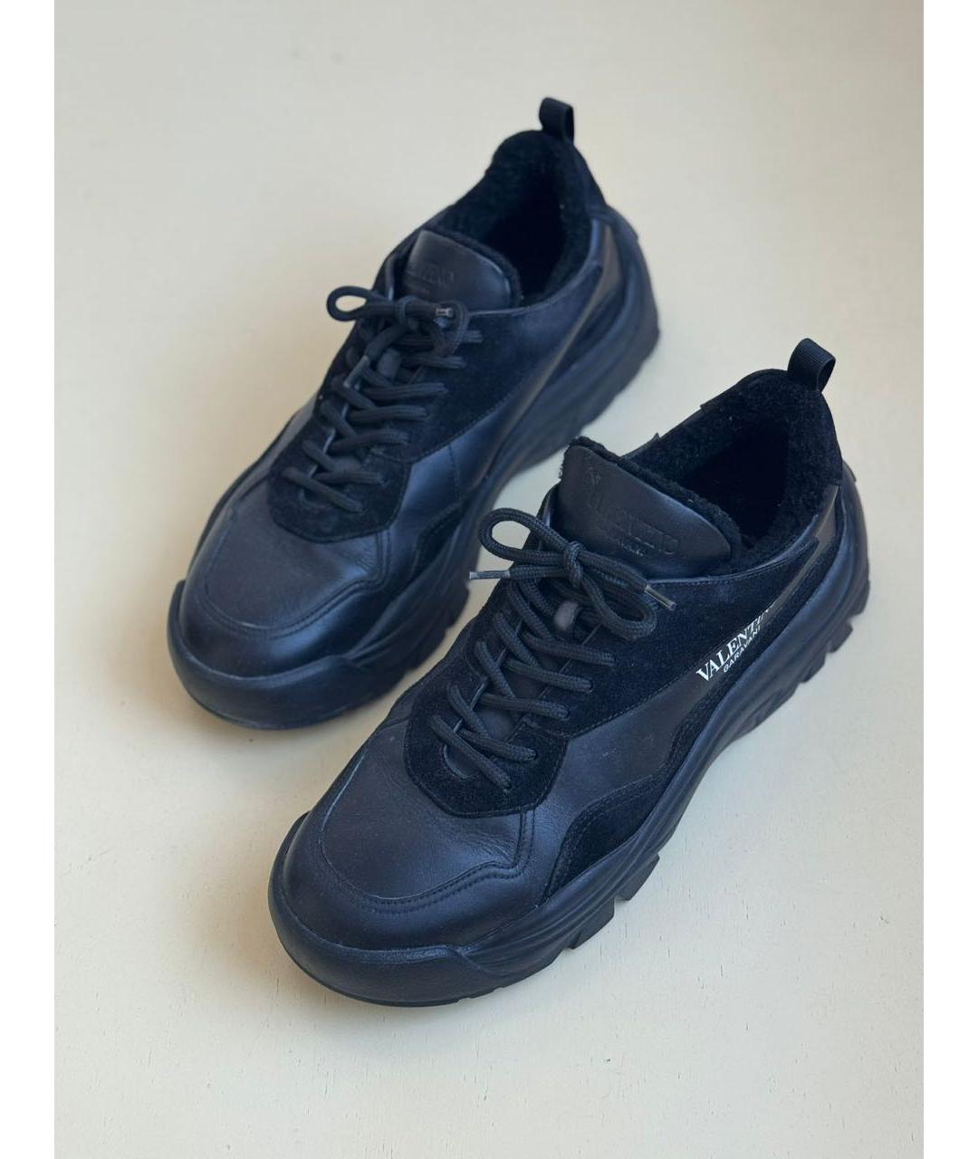 VALENTINO Черные кожаные низкие кроссовки / кеды, фото 3