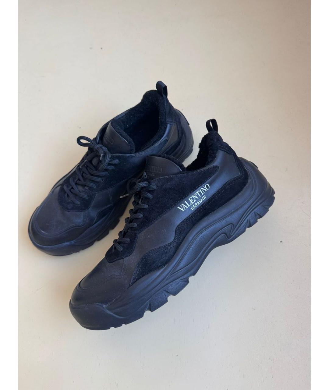 VALENTINO Черные кожаные низкие кроссовки / кеды, фото 8