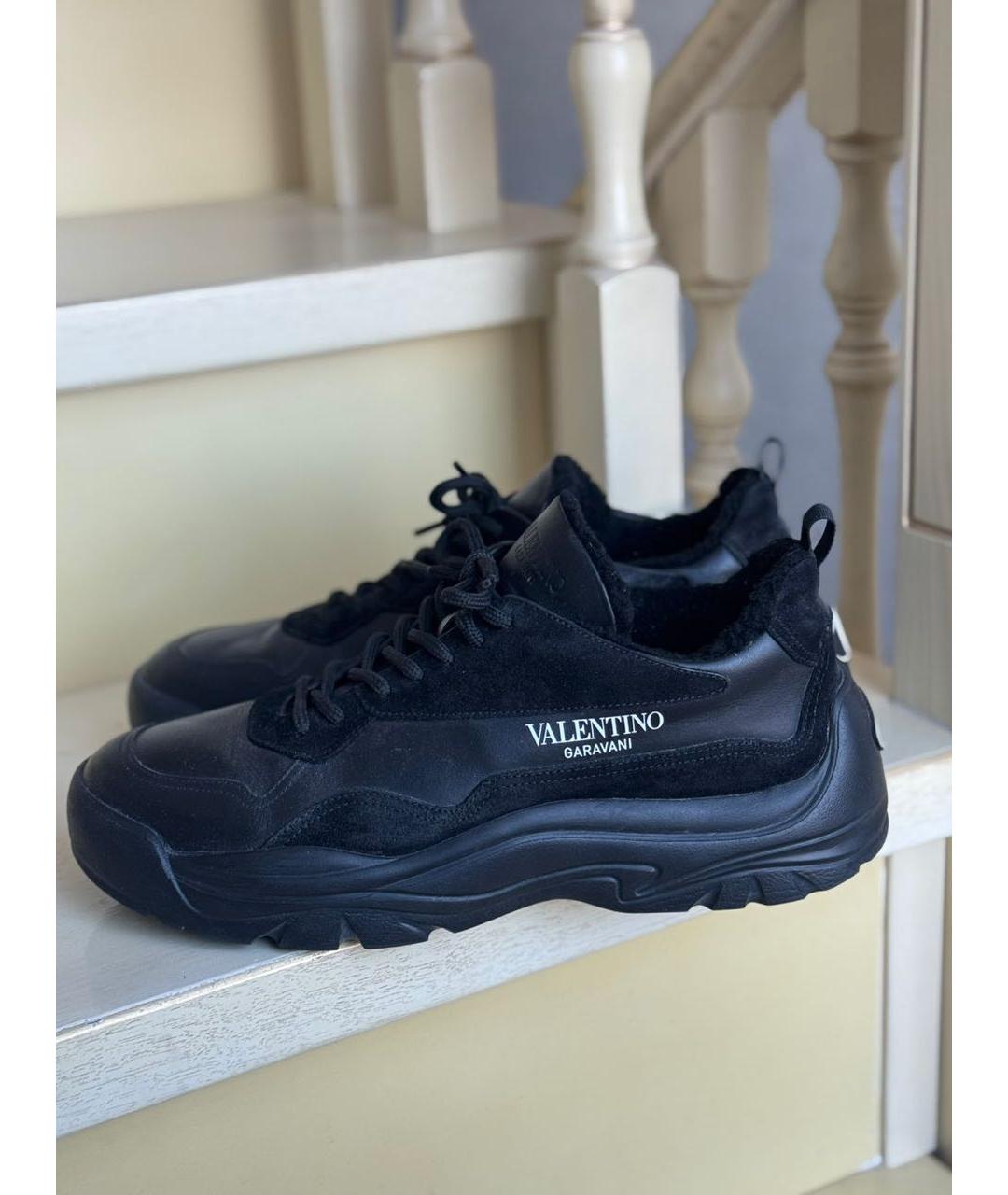VALENTINO Черные кожаные низкие кроссовки / кеды, фото 9
