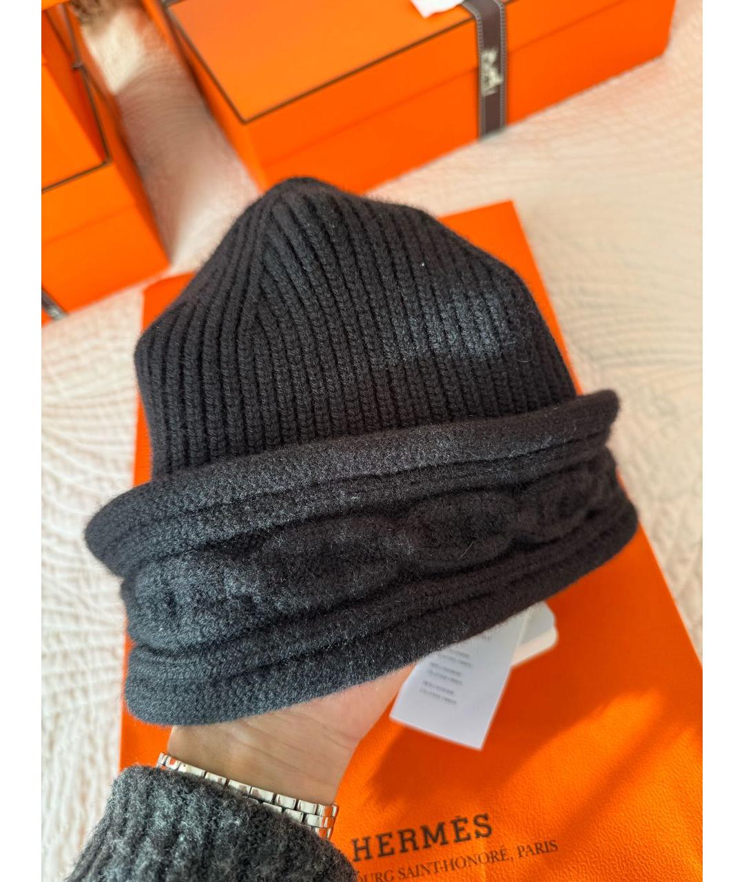 HERMES Черная кашемировая шапка, фото 2