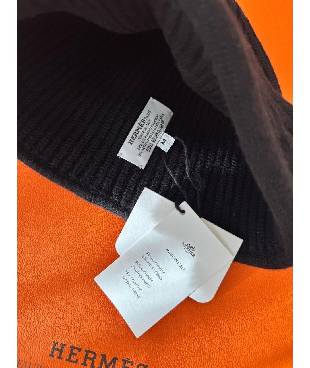HERMES Черная кашемировая шапка, фото 3