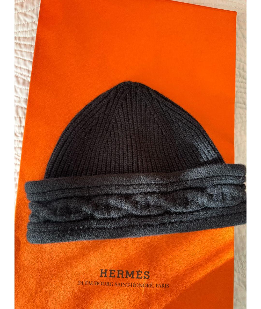 HERMES Черная кашемировая шапка, фото 5