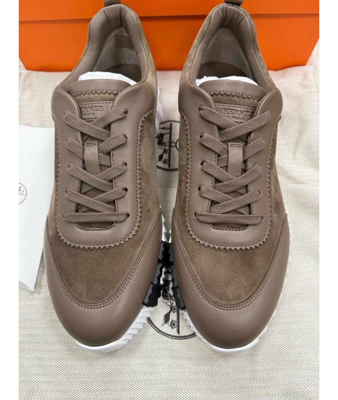 HERMES Коричневые замшевые низкие кроссовки / кеды, фото 3