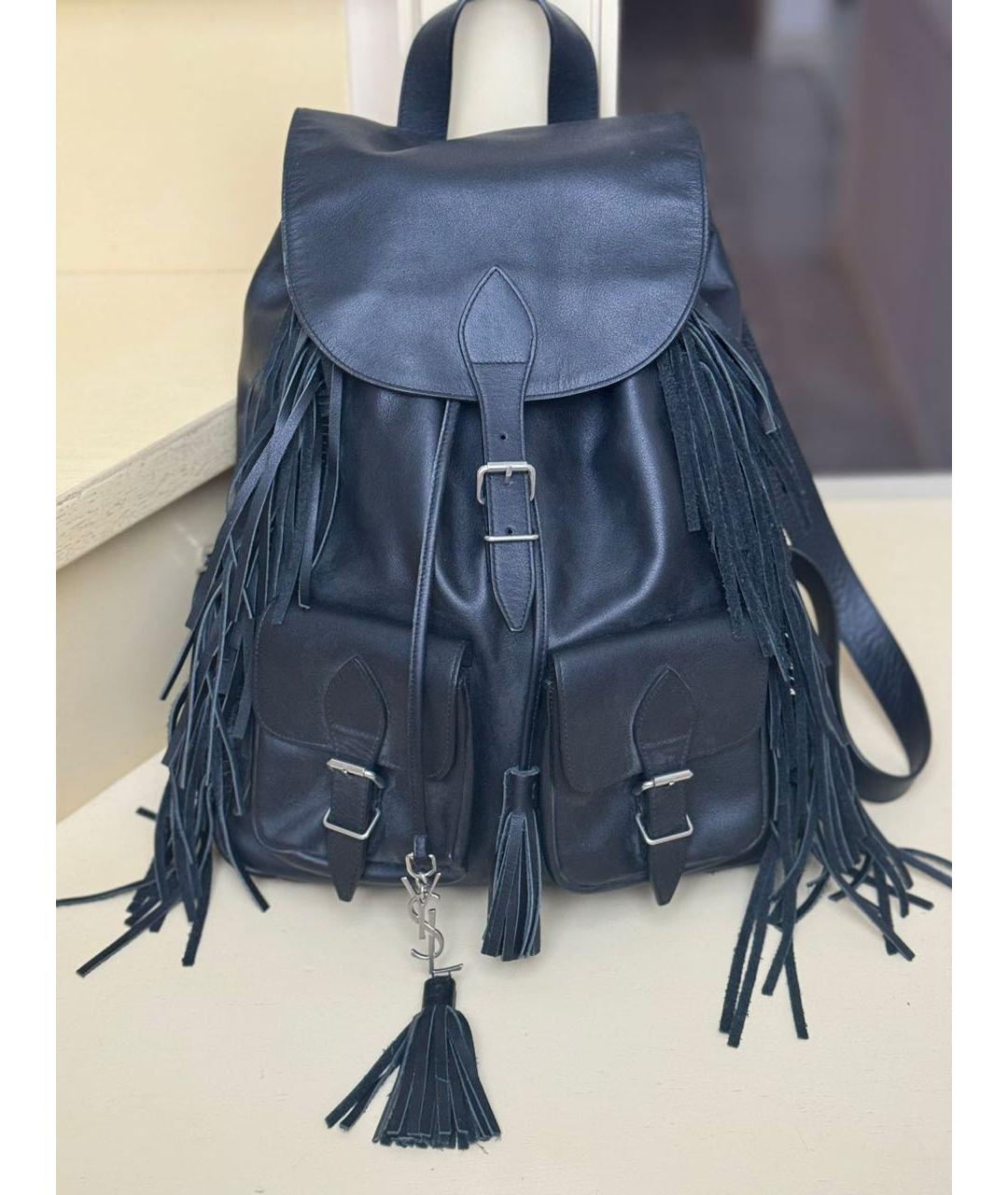SAINT LAURENT Черный кожаный рюкзак, фото 2