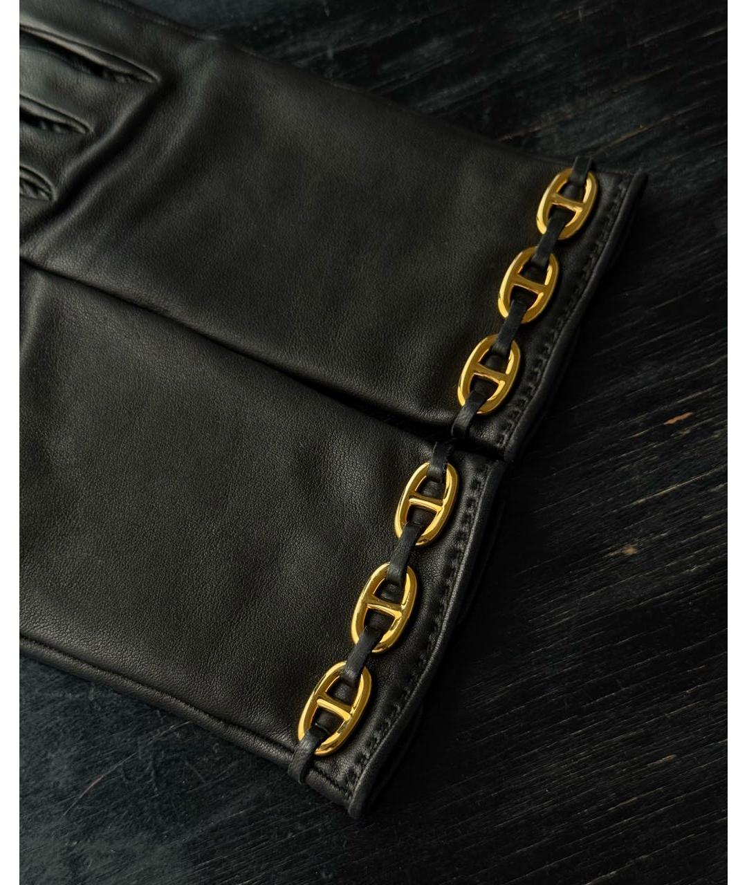 HERMES Черные кожаные перчатки, фото 3