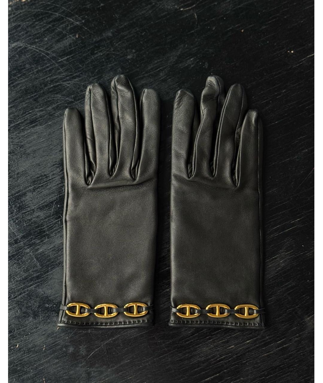 HERMES Черные кожаные перчатки, фото 5