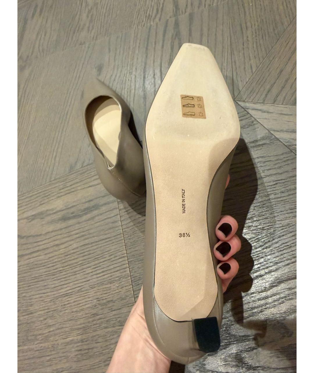 THE ROW Бежевые кожаные лодочки на низком каблуке, фото 4