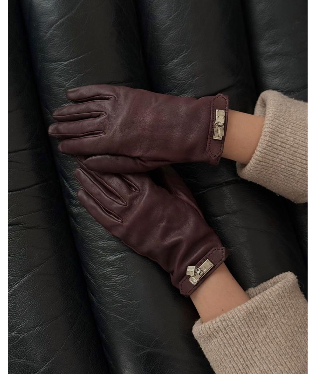 HERMES Коричневые кожаные перчатки, фото 5