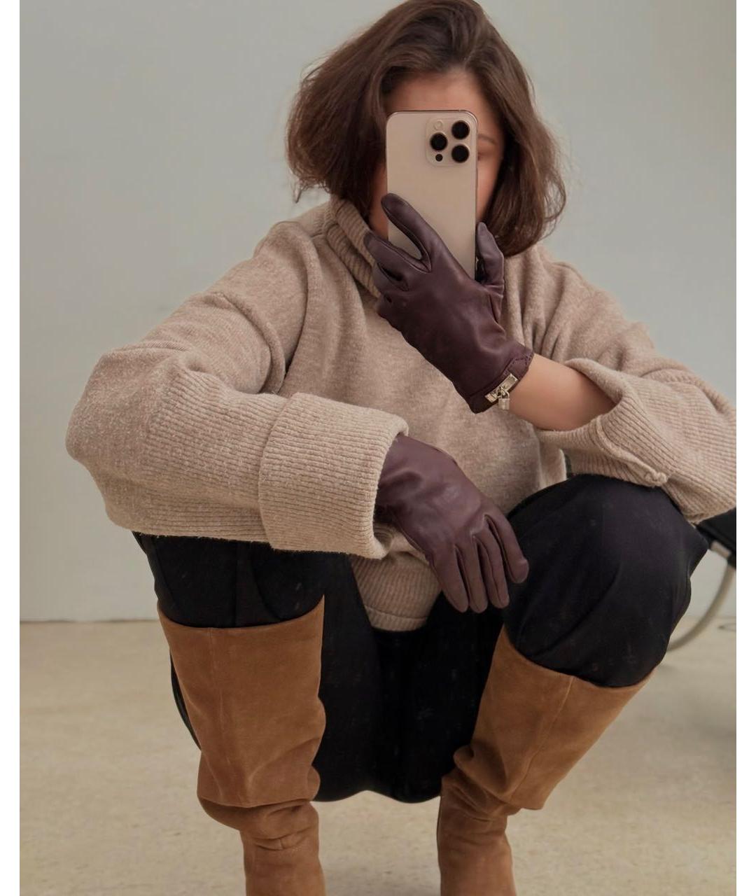 HERMES Коричневые кожаные перчатки, фото 6