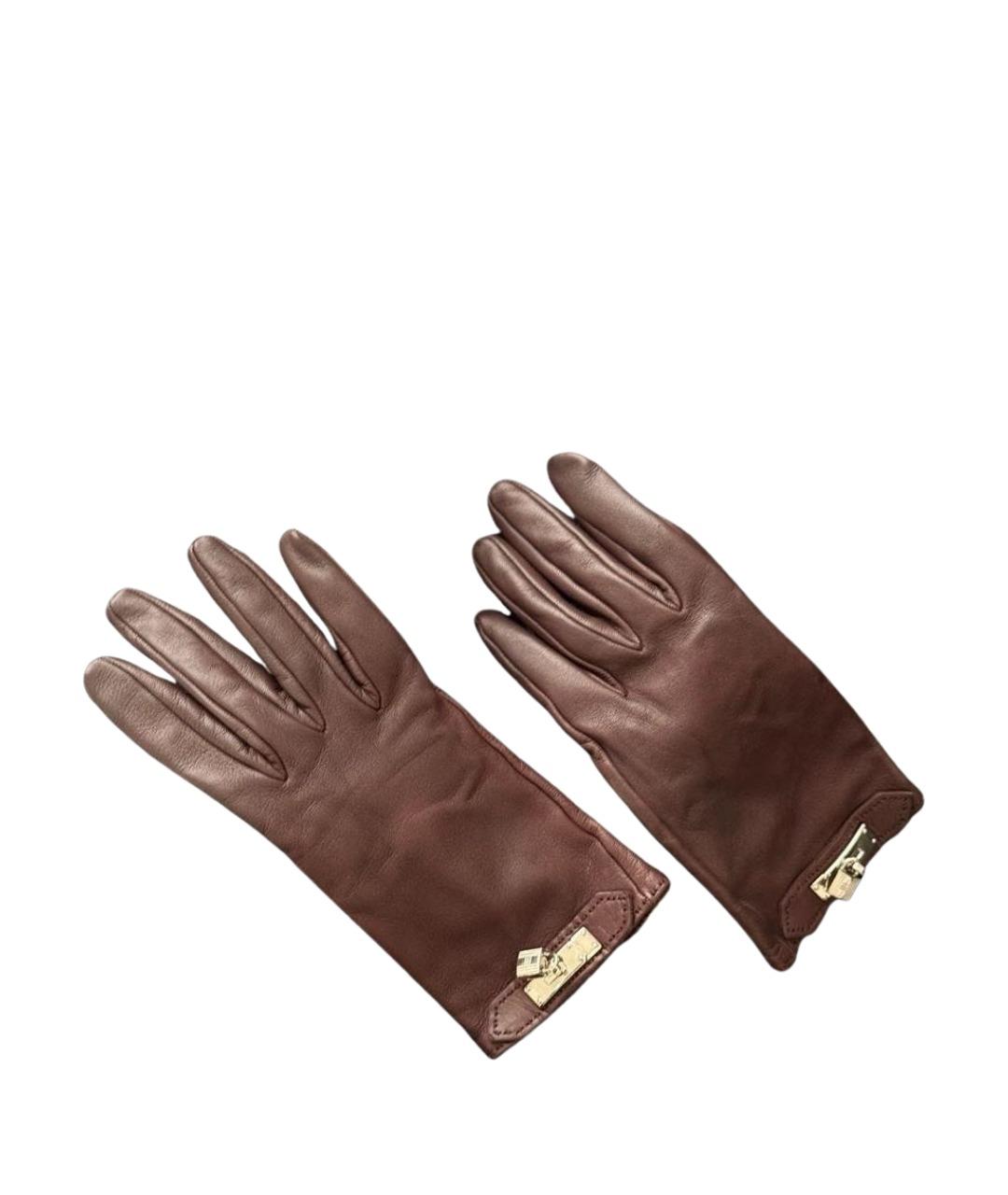 HERMES Коричневые кожаные перчатки, фото 1