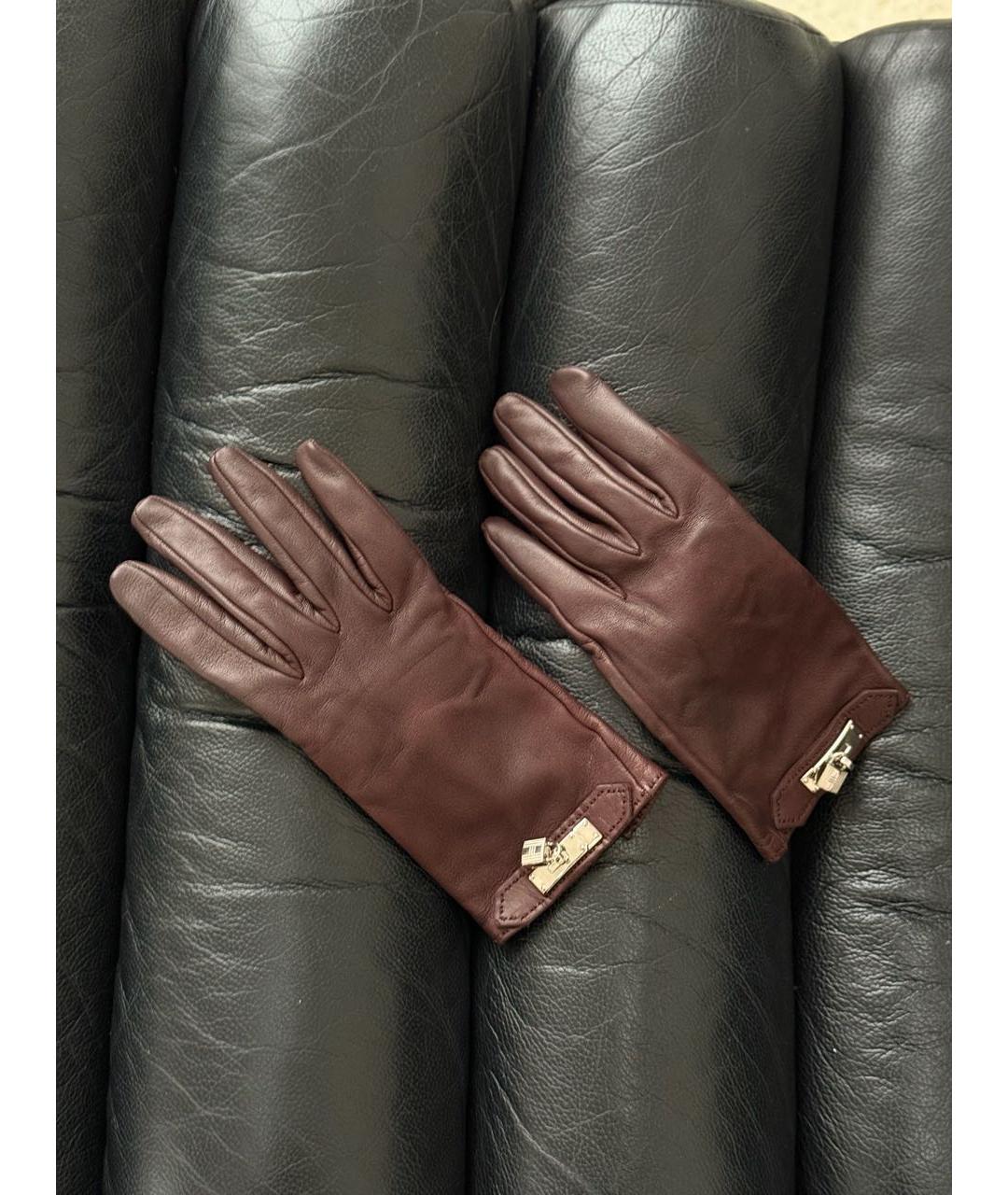 HERMES Коричневые кожаные перчатки, фото 9
