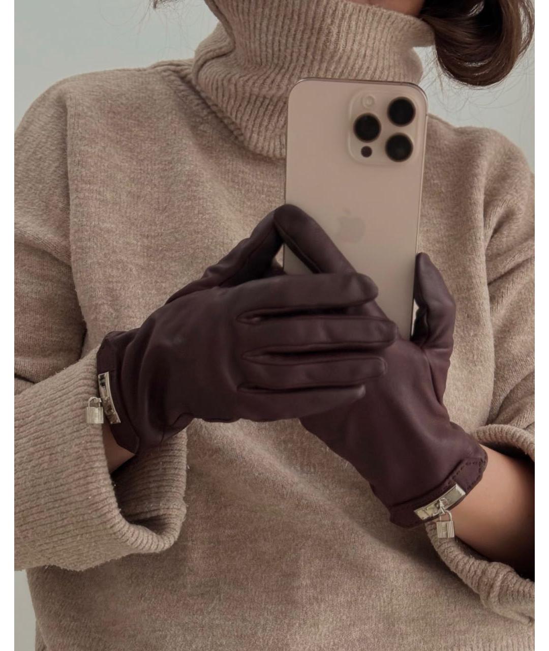 HERMES Коричневые кожаные перчатки, фото 8