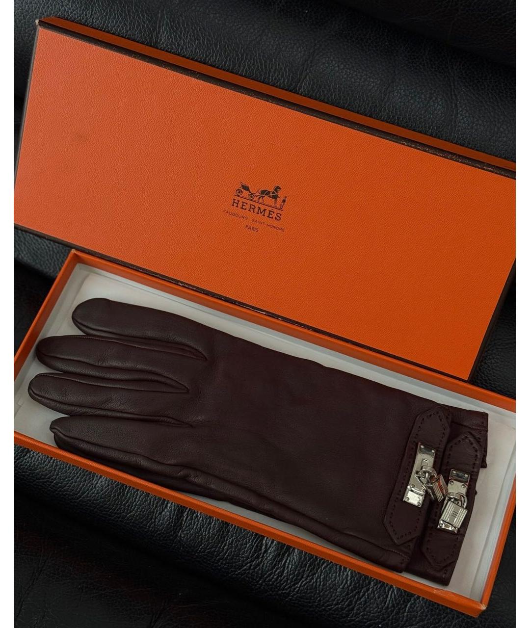 HERMES Коричневые кожаные перчатки, фото 7