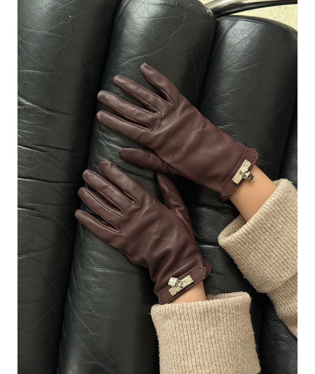 HERMES Коричневые кожаные перчатки, фото 2