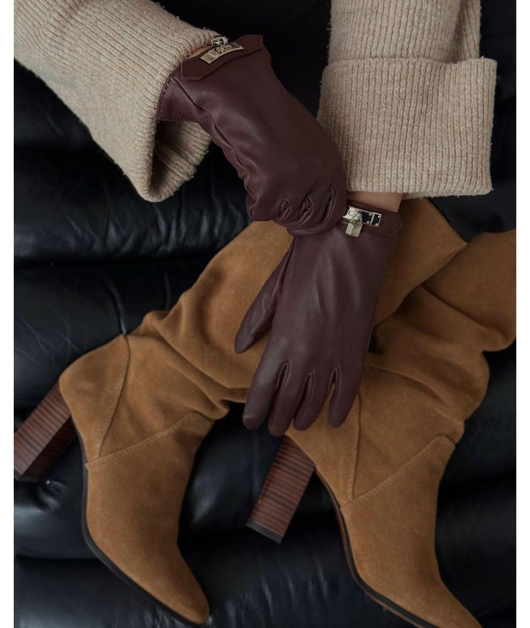 HERMES Коричневые кожаные перчатки, фото 3
