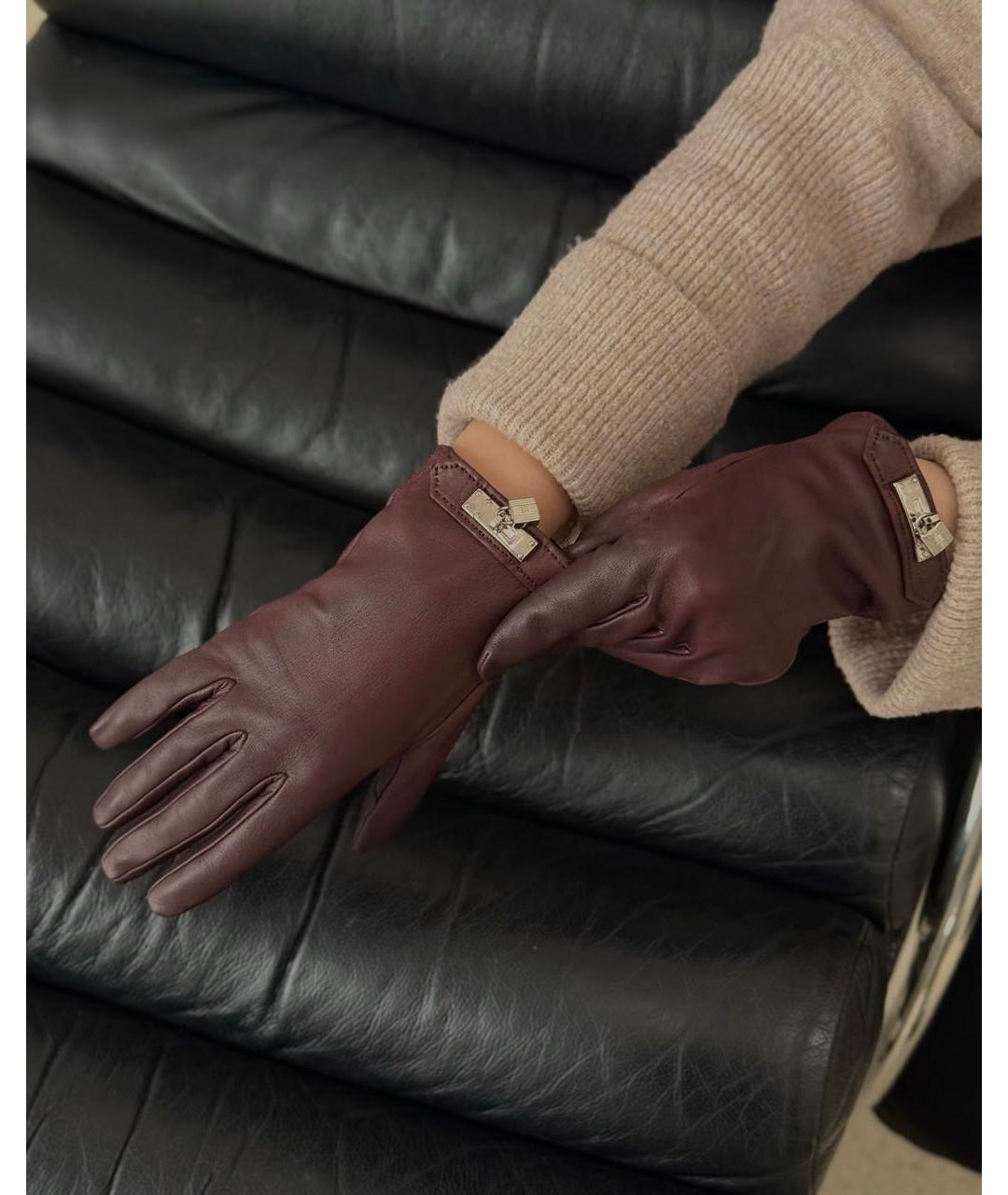 HERMES Коричневые кожаные перчатки, фото 4