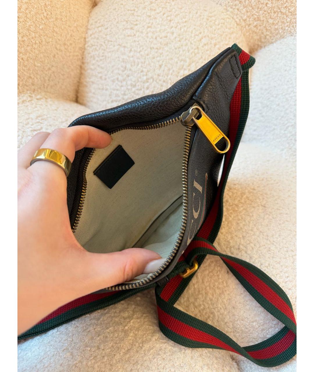 GUCCI Черная кожаная поясная сумка, фото 5