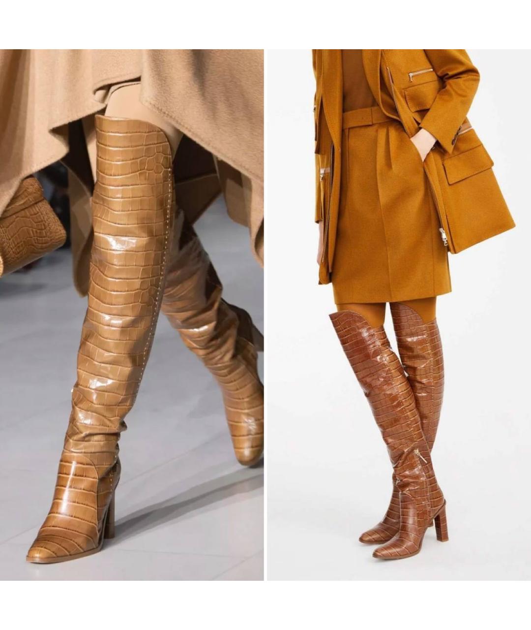 MAX MARA Коричневые кожаные ботфорты, фото 4