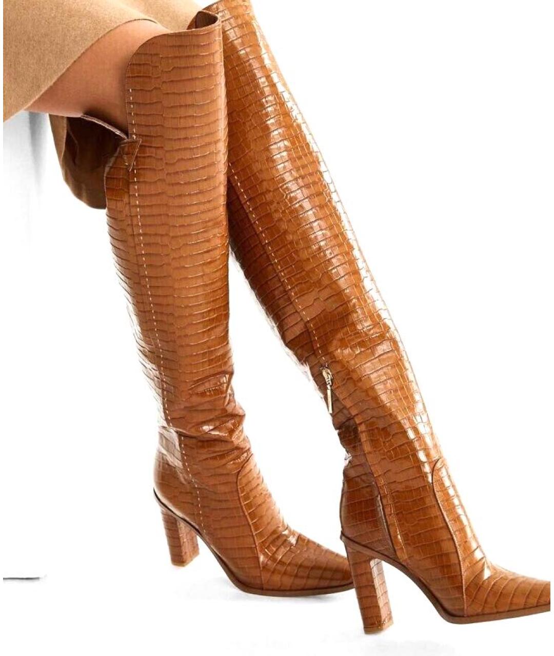 MAX MARA Коричневые кожаные ботфорты, фото 3