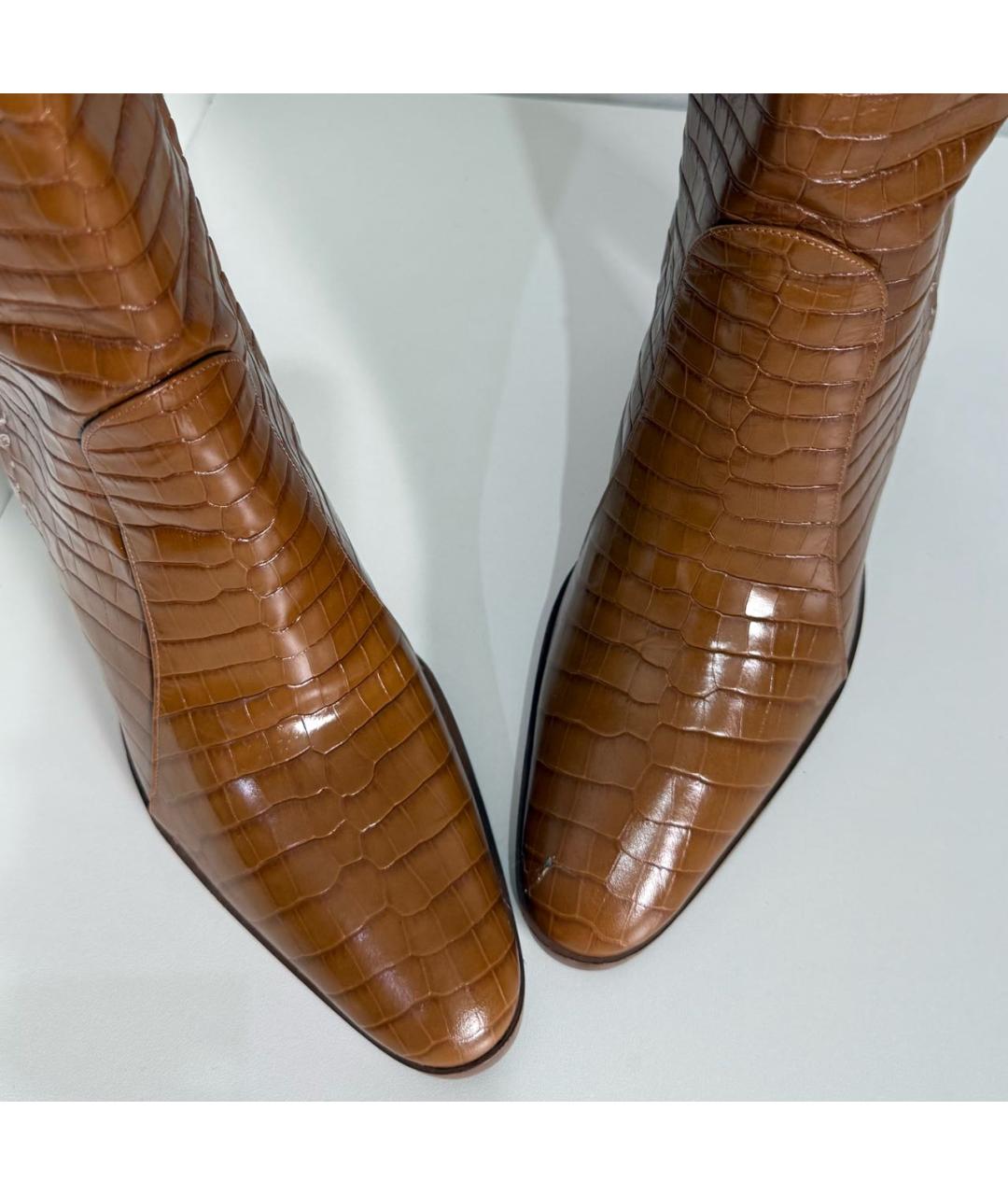 MAX MARA Коричневые кожаные ботфорты, фото 6