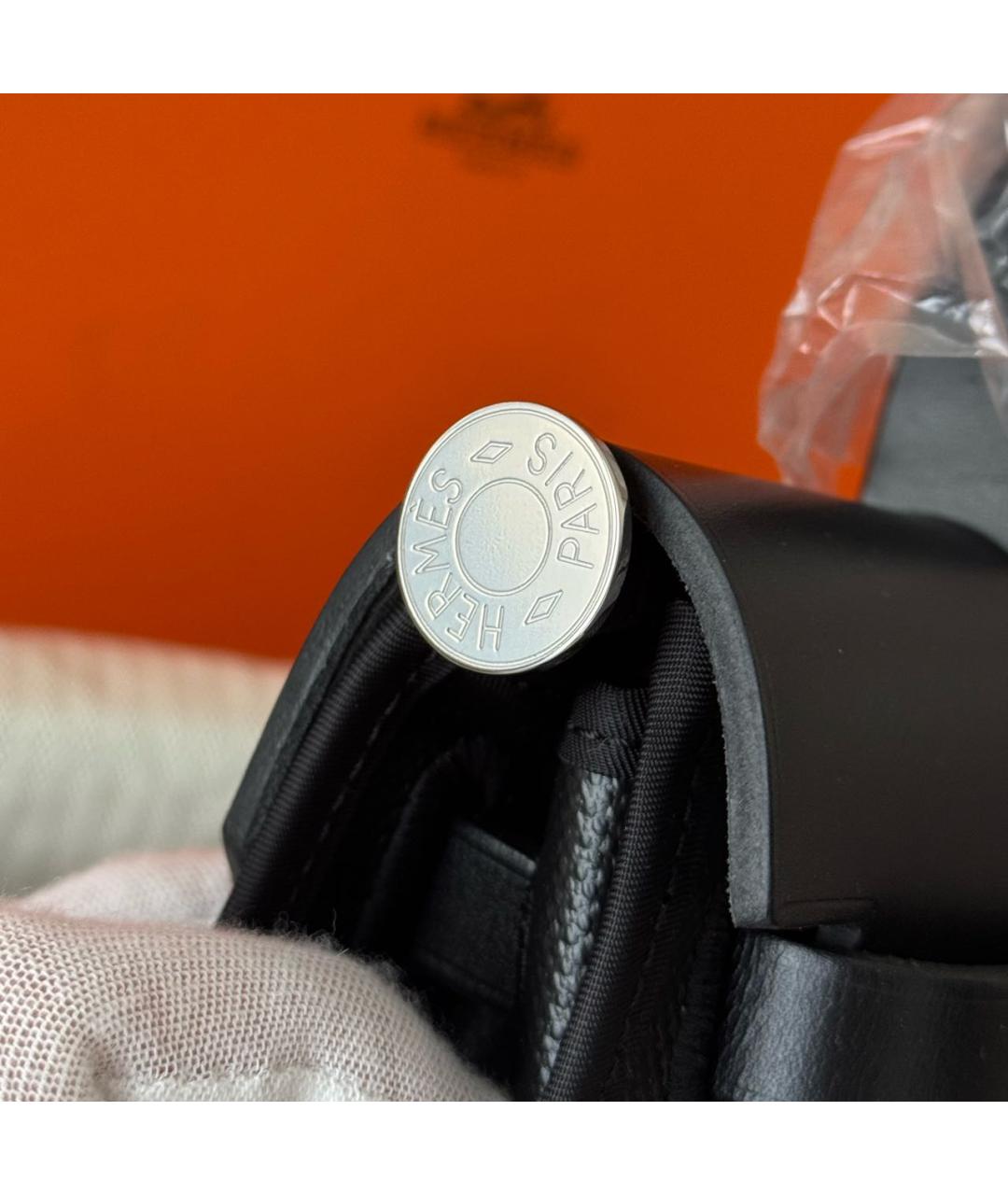 HERMES Черная кожаная сумка с короткими ручками, фото 6