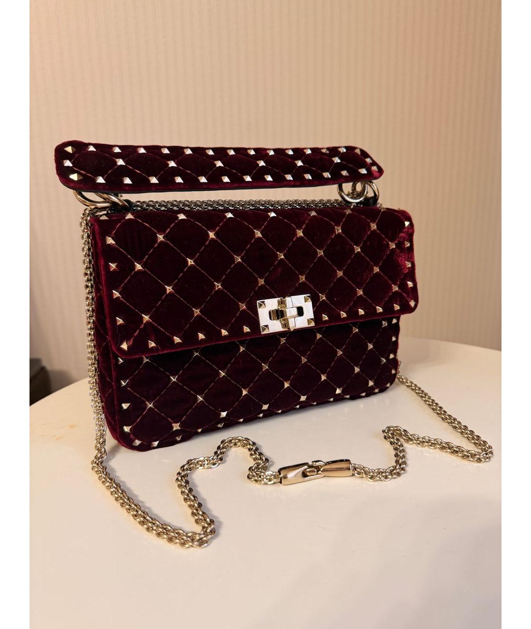 VALENTINO Бордовая бархатная сумка через плечо, фото 2