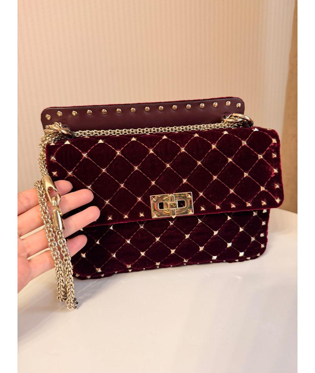 VALENTINO Бордовая бархатная сумка через плечо, фото 7