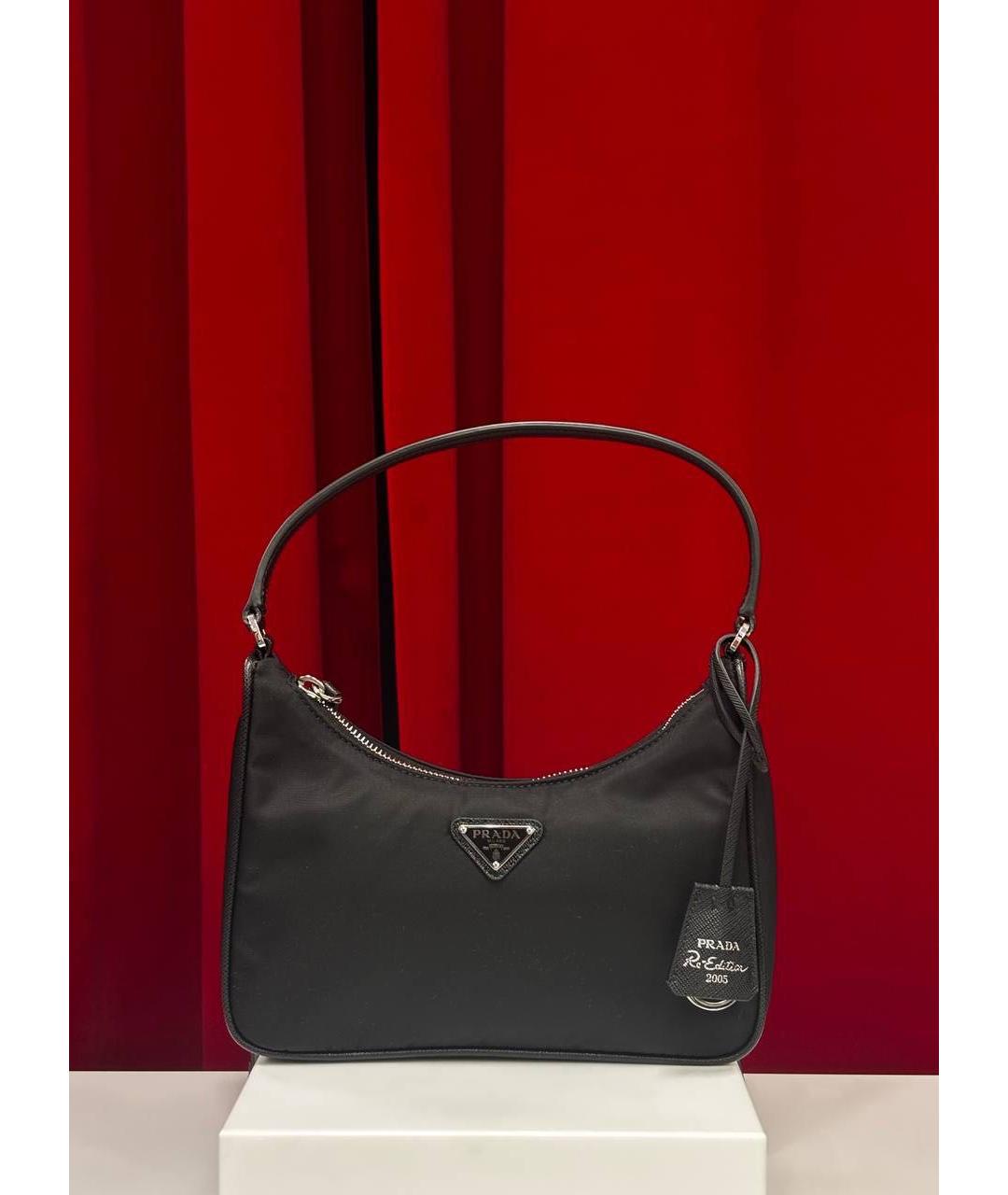 PRADA Черная тканевая сумка с короткими ручками, фото 5