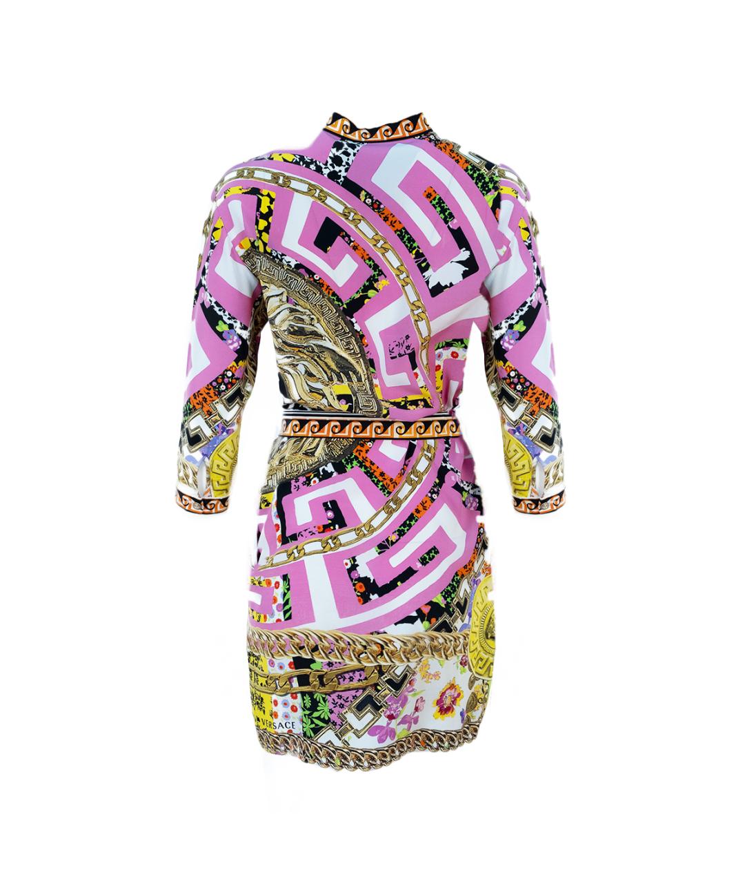 VERSACE Розовое шелковое повседневное платье, фото 2