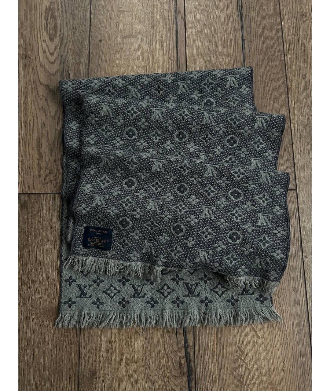 LOUIS VUITTON Серый шерстяной шарф, фото 4