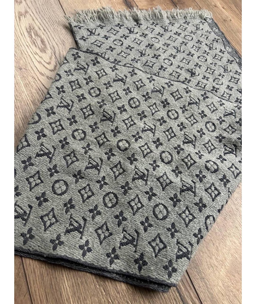 LOUIS VUITTON Серый шерстяной шарф, фото 3