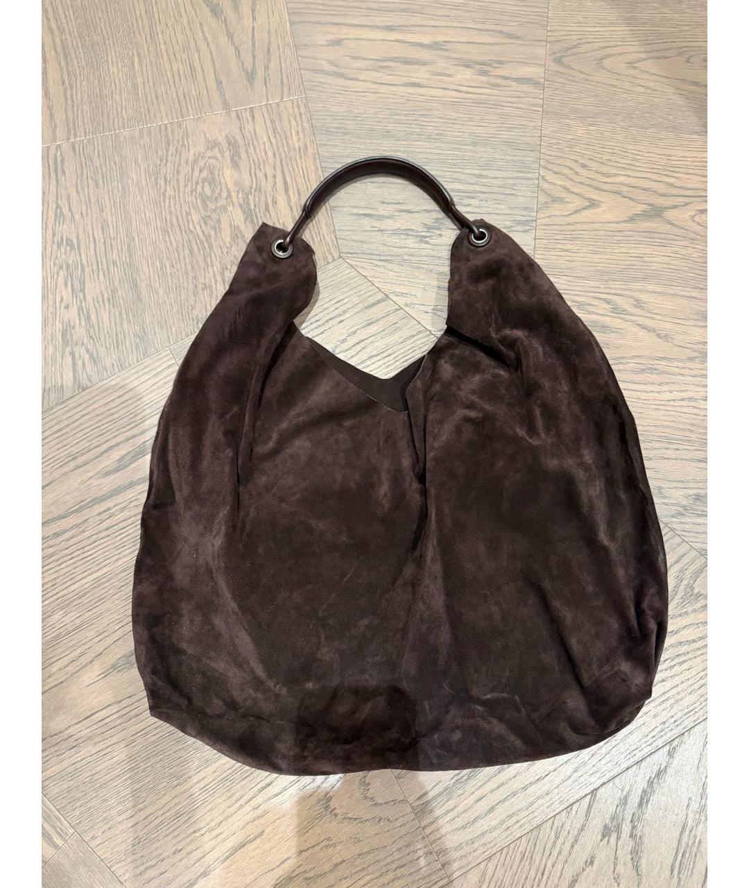 THE ROW Коричневая замшевая сумка с короткими ручками, фото 6