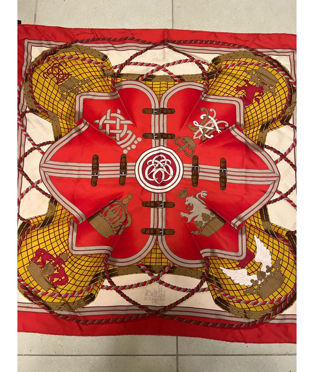 HERMES Красный шелковый платок, фото 2