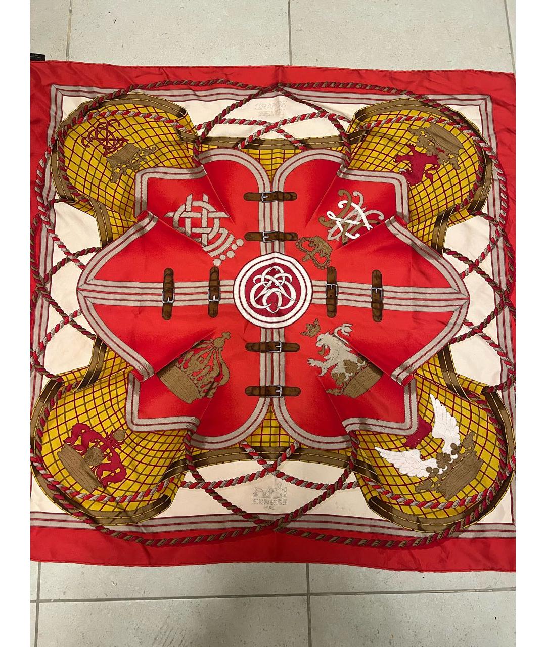 HERMES Красный шелковый платок, фото 6