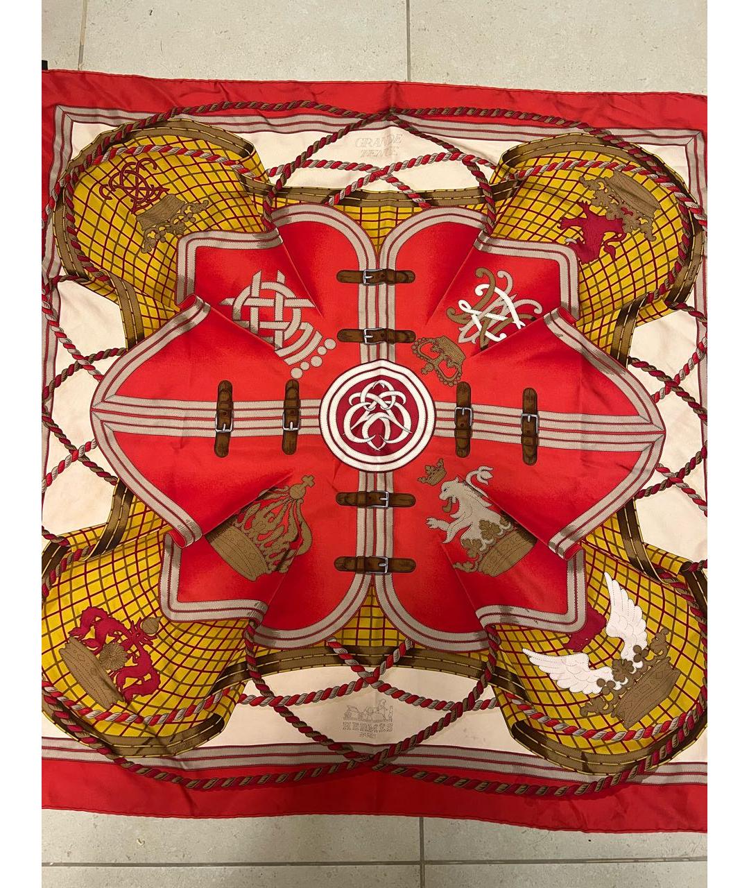 HERMES Красный шелковый платок, фото 4