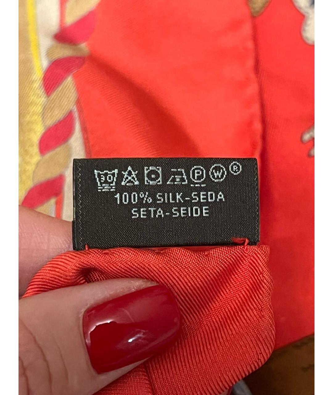 HERMES Красный шелковый платок, фото 3