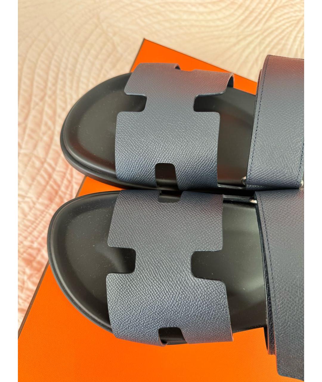 HERMES Темно-синие кожаные сандалии, фото 2