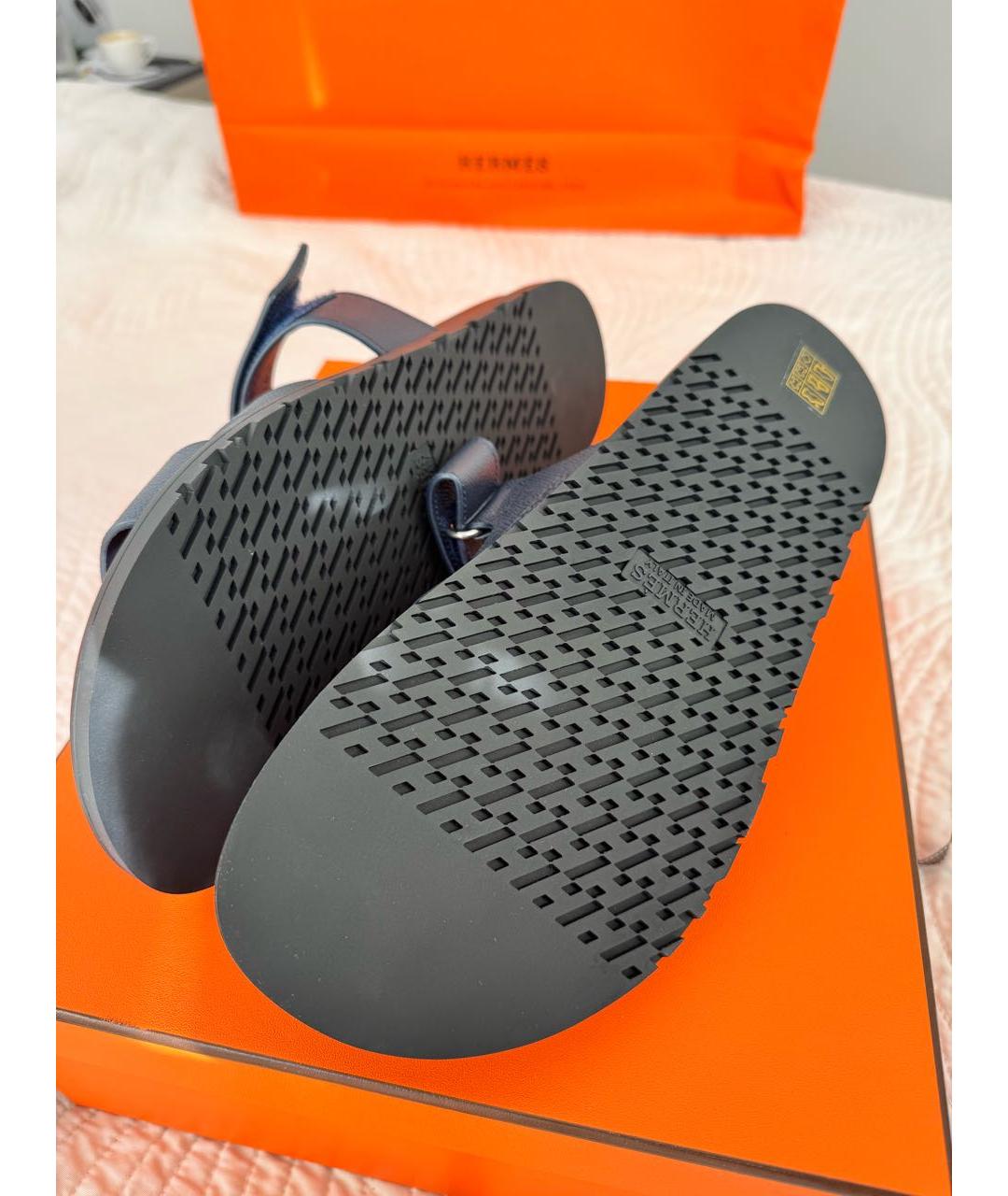 HERMES Темно-синие кожаные сандалии, фото 5