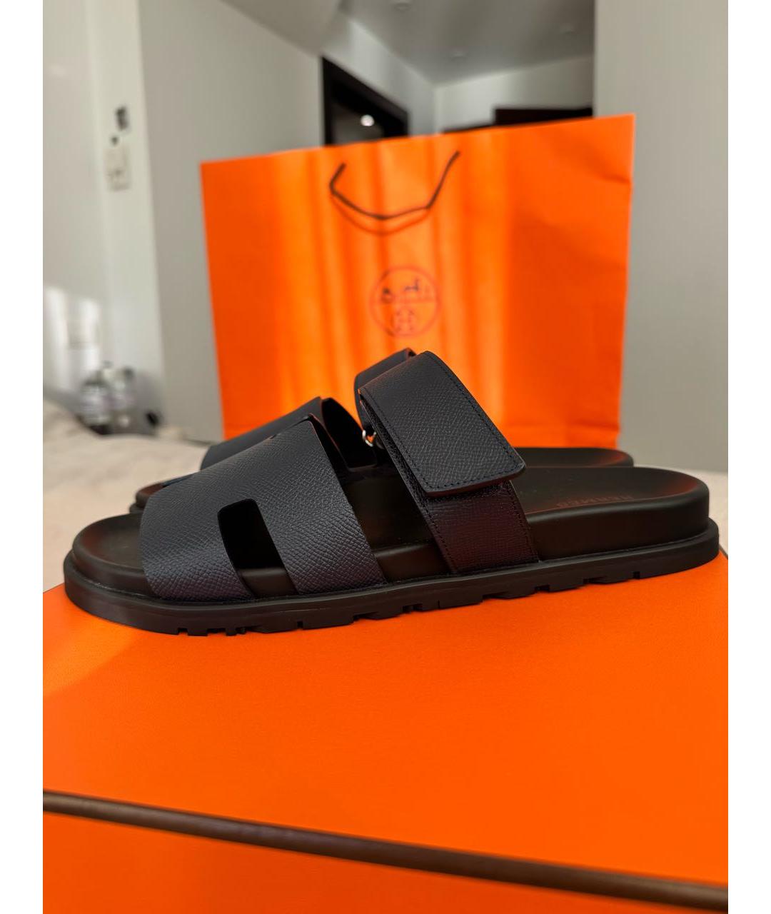 HERMES Темно-синие кожаные сандалии, фото 6