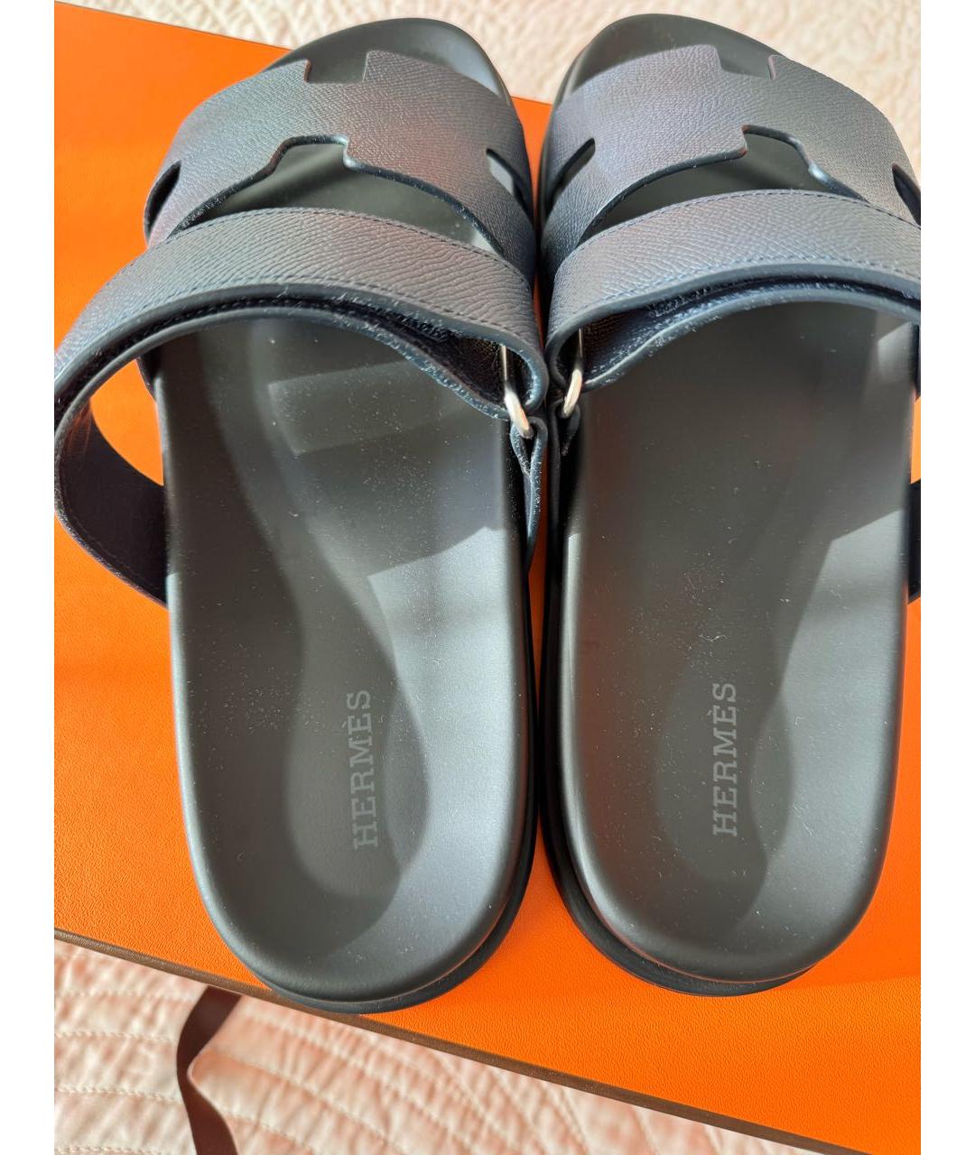 HERMES Темно-синие кожаные сандалии, фото 4